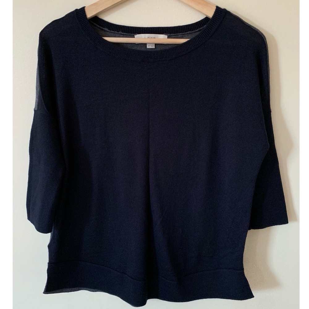 LOFT • MP • Merino Wool Blend Navy/Grey Colorblock Sweater Crewneck